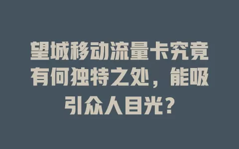 望城移动流量卡究竟有何独特之处，能吸引众人目光？