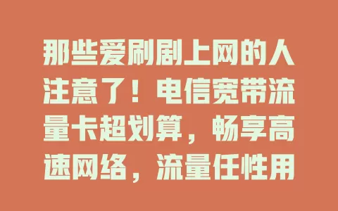 那些爱刷剧上网的人注意了！电信宽带流量卡超划算，畅享高速网络，流量任性用！