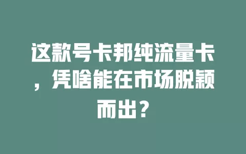 这款号卡邦纯流量卡，凭啥能在市场脱颖而出？