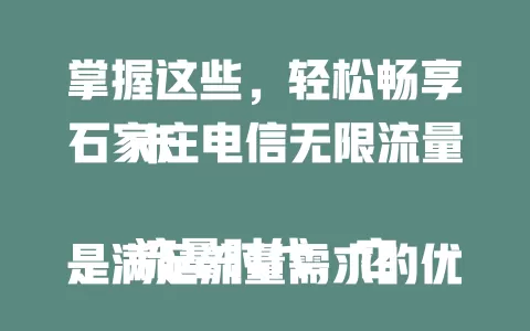掌握这些，轻松畅享石家庄电信无限流量卡

流量时代，它是满足流量需求的优质之选。摆脱流量限制，网络超稳，外出在哪都能高速在线，让生活工作更便捷高效！