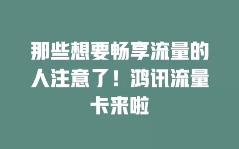 那些想要畅享流量的人注意了！鸿讯流量卡来啦
