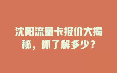 沈阳流量卡报价大揭秘，你了解多少？