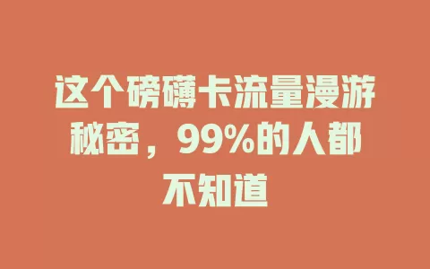 这个磅礴卡流量漫游秘密，99%的人都不知道