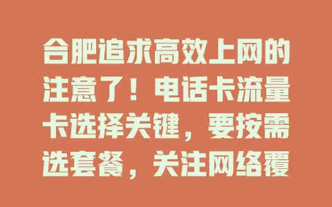 合肥追求高效上网的注意了！电话卡流量卡选择关键，要按需选套餐，关注网络覆盖与费用，综合考量才能选出适合的，畅享便捷通信网络生活