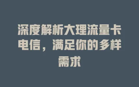 深度解析大理流量卡电信，满足你的多样需求