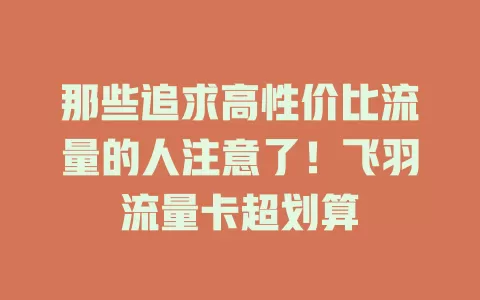 那些追求高性价比流量的人注意了！飞羽流量卡超划算