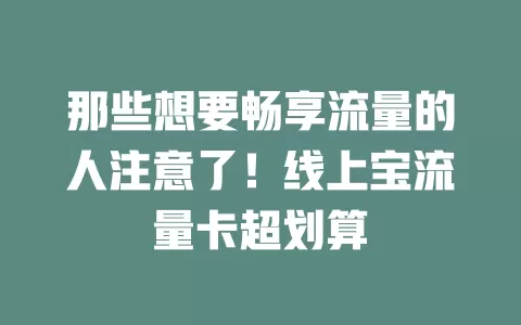 那些想要畅享流量的人注意了！线上宝流量卡超划算