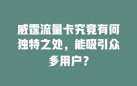 威霆流量卡究竟有何独特之处，能吸引众多用户？