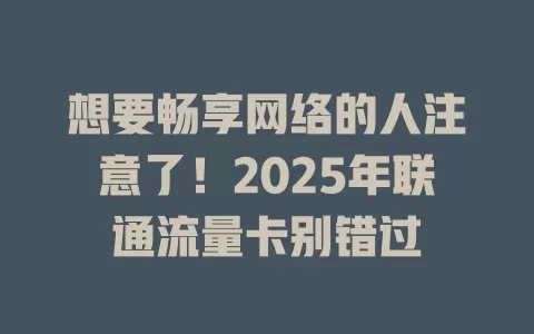 想要畅享网络的人注意了！2025年联通流量卡别错过