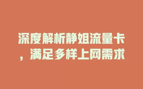 深度解析静姐流量卡，满足多样上网需求