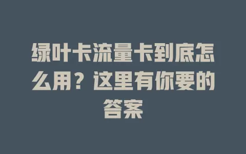 绿叶卡流量卡到底怎么用？这里有你要的答案