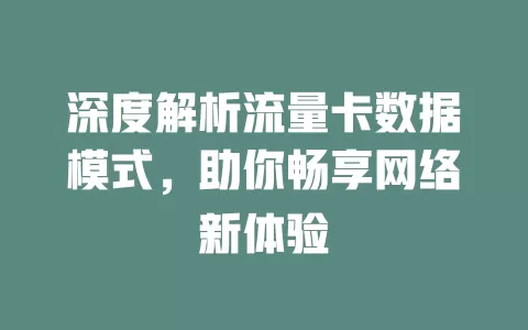 深度解析流量卡数据模式，助你畅享网络新体验