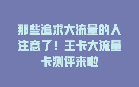 那些追求大流量的人注意了！王卡大流量卡测评来啦