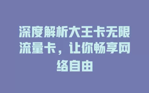 深度解析大王卡无限流量卡，让你畅享网络自由