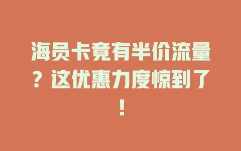 海员卡竟有半价流量？这优惠力度惊到了！