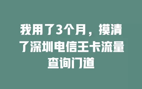 我用了3个月，摸清了深圳电信王卡流量查询门道