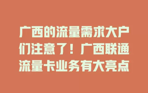 广西的流量需求大户们注意了！广西联通流量卡业务有大亮点