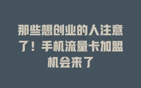 那些想创业的人注意了！手机流量卡加盟机会来了