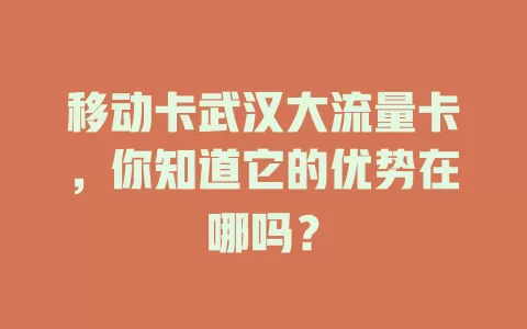 移动卡武汉大流量卡，你知道它的优势在哪吗？