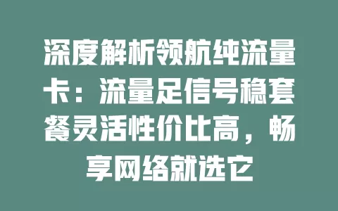深度解析领航纯流量卡：流量足信号稳套餐灵活性价比高，畅享网络就选它