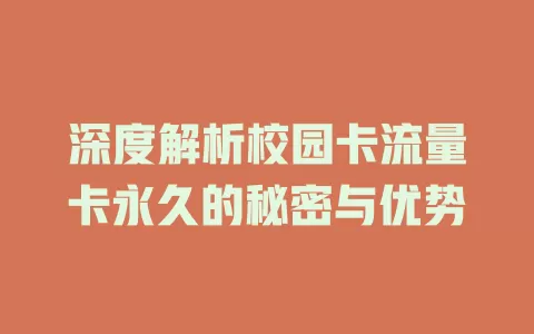 深度解析校园卡流量卡永久的秘密与优势