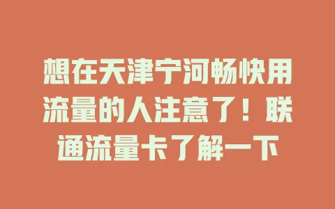 想在天津宁河畅快用流量的人注意了！联通流量卡了解一下