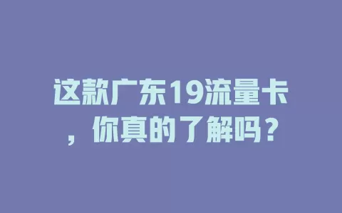 这款广东19流量卡，你真的了解吗？