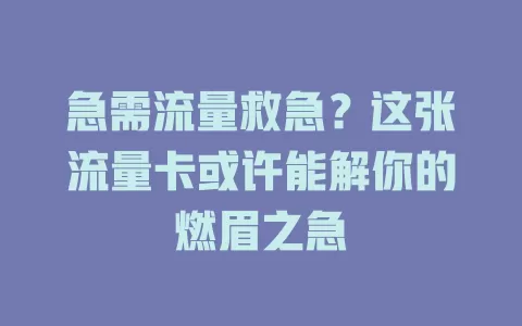 急需流量救急？这张流量卡或许能解你的燃眉之急