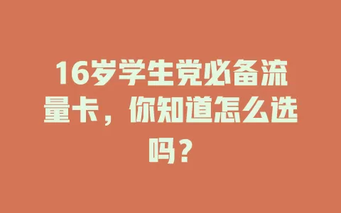 16岁学生党必备流量卡，你知道怎么选吗？