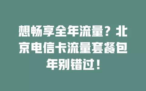 想畅享全年流量？北京电信卡流量套餐包年别错过！
