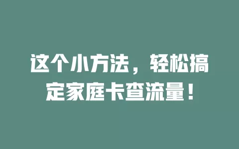 这个小方法，轻松搞定家庭卡查流量！