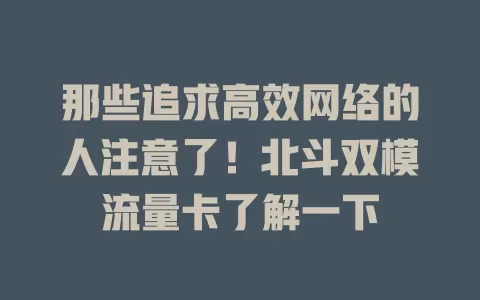 那些追求高效网络的人注意了！北斗双模流量卡了解一下