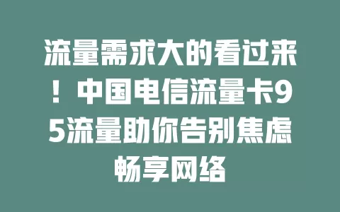 流量需求大的看过来！中国电信流量卡95流量助你告别焦虑畅享网络