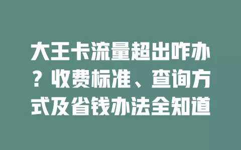 大王卡流量超出咋办？收费标准、查询方式及省钱办法全知道