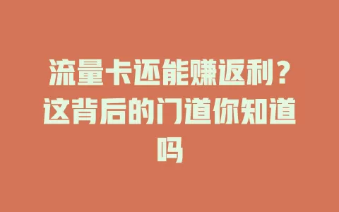 流量卡还能赚返利？这背后的门道你知道吗