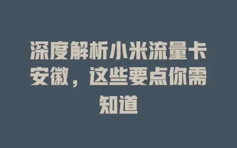 深度解析小米流量卡安徽，这些要点你需知道