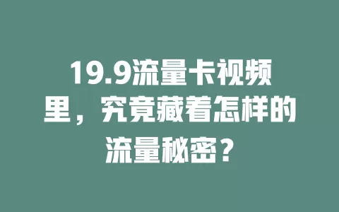 19.9流量卡视频里，究竟藏着怎样的流量秘密？