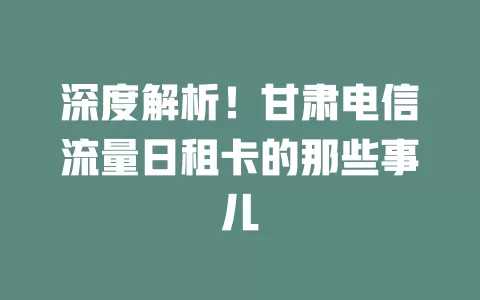 深度解析！甘肃电信流量日租卡的那些事儿