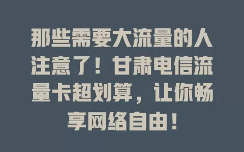 那些需要大流量的人注意了！甘肃电信流量卡超划算，让你畅享网络自由！