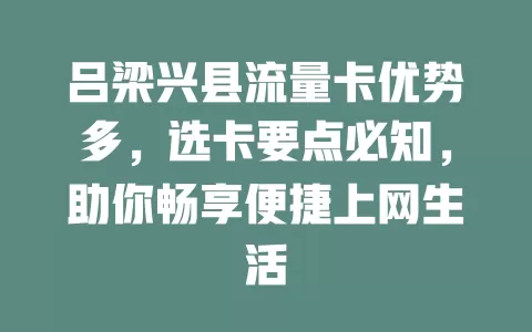 吕梁兴县流量卡优势多，选卡要点必知，助你畅享便捷上网生活