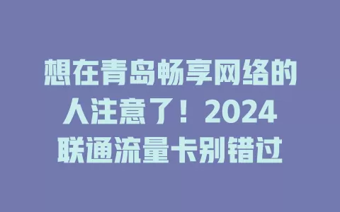 想在青岛畅享网络的人注意了！2024联通流量卡别错过