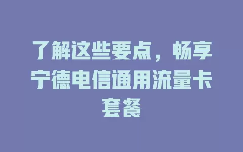 了解这些要点，畅享宁德电信通用流量卡套餐