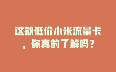 这款低价小米流量卡，你真的了解吗？