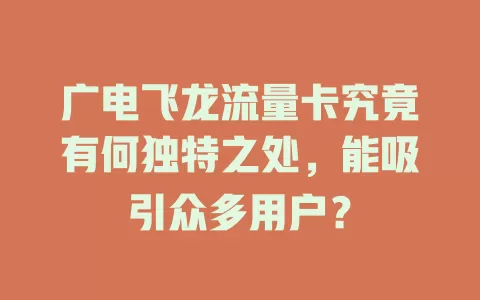 广电飞龙流量卡究竟有何独特之处，能吸引众多用户？