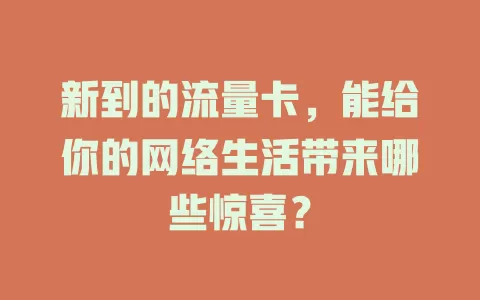 新到的流量卡，能给你的网络生活带来哪些惊喜？