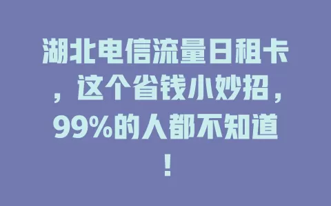 湖北电信流量日租卡，这个省钱小妙招，99%的人都不知道！