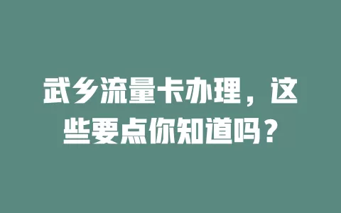 武乡流量卡办理，这些要点你知道吗？