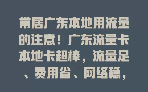 常居广东本地用流量的注意！广东流量卡本地卡超棒，流量足、费用省、网络稳，是本地流量需求理想之选