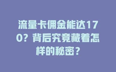 流量卡佣金能达170？背后究竟藏着怎样的秘密？