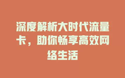 深度解析大时代流量卡，助你畅享高效网络生活